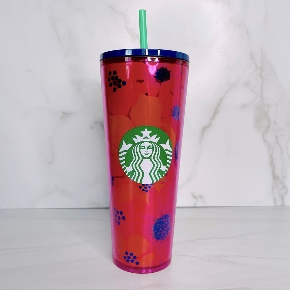 Starbucks Summer 2022 Coral Dancing Blooms Floral Tumbler Cold Cup Venti 24oz